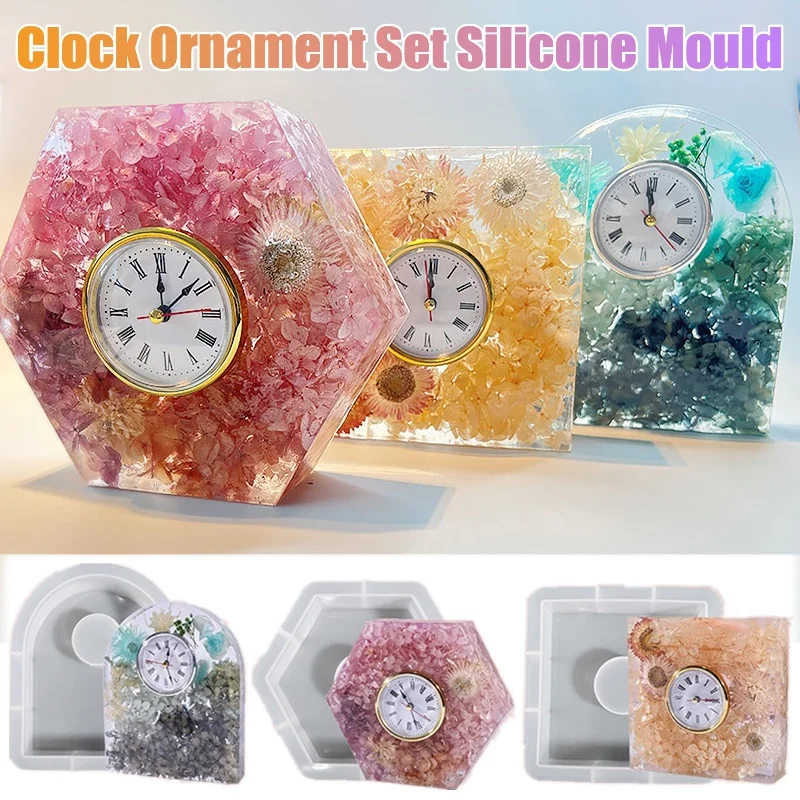 Silicone Epoxy Resin Molds Set - Relógio ornamento conjunto molde de silicone