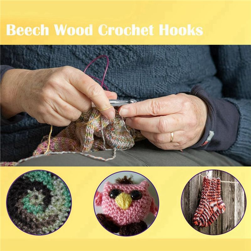 ABJI – 40 agulhas de crochê de - Wooden Crochet Hooks Ergonomic Handle avaliação e preço