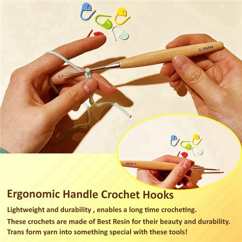 ABJI – 40 agulhas de crochê de - Wooden Crochet Hooks Ergonomic Handle avaliação e preço