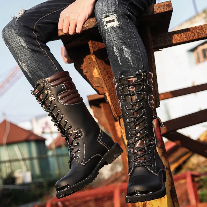 Homens joelho botas de couro a - Craft Tools avaliação e preço